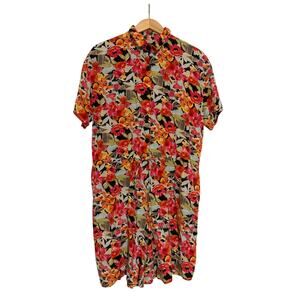 California Krush Floral Button Down Shirt Dress Womens Sz Large Vtg Vacation